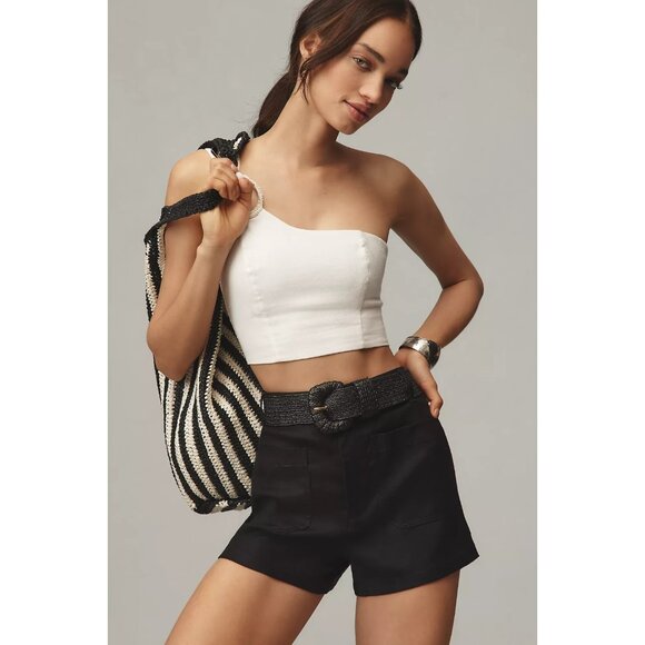 NEW Anthropologie Maeve Shorts Womens Black Colette Linen Blend High Rise 34 - Picture 3 of 4